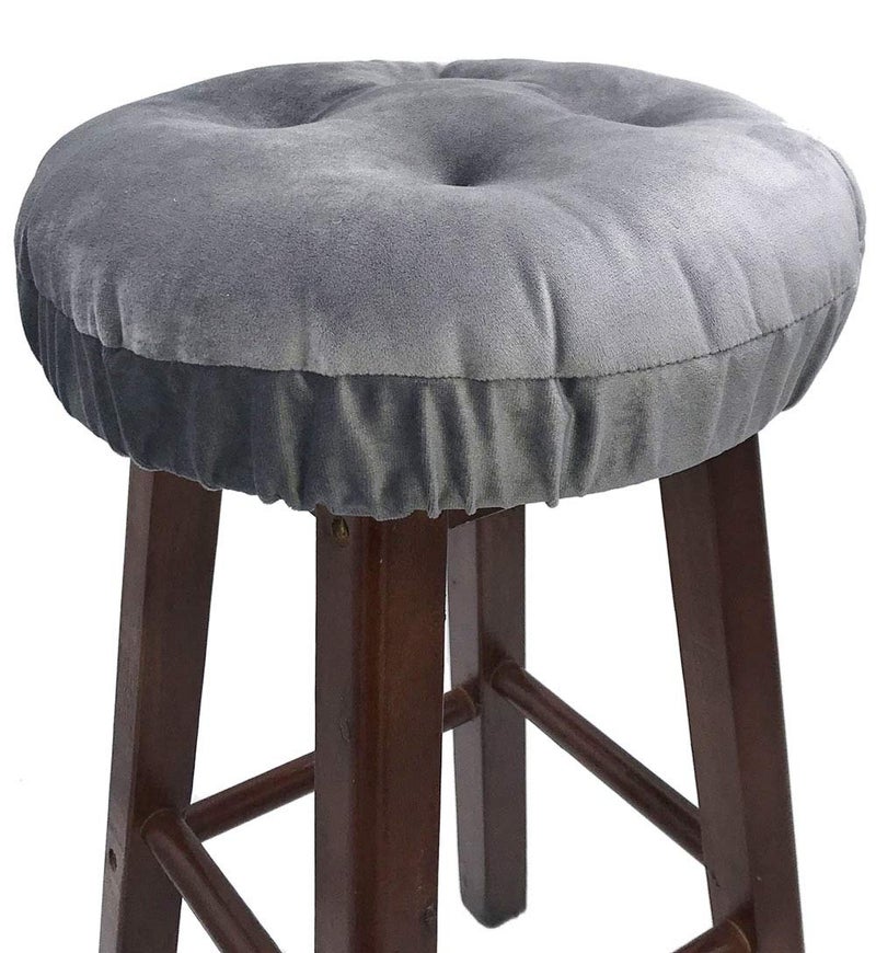 Augld Bar Stool Cushion Soft Velvet Padded Round Stool Cover 12" Velvet Grey - Image 1